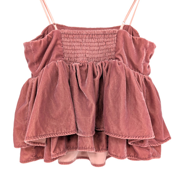 Blush Pink Velvet Regency Renaissance Victorian Coquette Tiered Ruffle Top Small - Picture 9 of 13